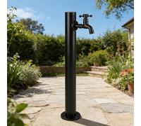 60/80/95cm Standing Outdoor Spigot Water Dispenser Column, Round Pipe Water Tap Column, Vertical Outdoor Water Hydrant, Black Floor Mounted Pedestal Faucet(Style 2,Height: 60cm/23.6in)