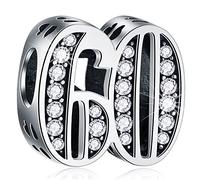 60 Anniversary Charms fits Pandora Charm Bracelet, 925 Sterling Silver 60th Birthday Beads with CZ Birthstone, Number 60 Years of Love Gifts for Wedding/Couple/Lover