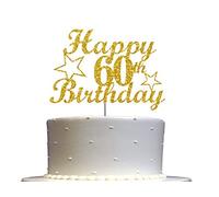 60 Birthday Cake Topper Gold Glitter, Party Decoration Ideas, Premium Quality, Sturdy Doubled Sided Glitter, Acrylic Stick. Made in USA (60th)