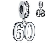 60 Birthday Dangle Charms fits Pandora Mothers Day Bracelet, 925 Sterling Silver 60th Anniversary Pendant Beads with Birthstone CZ, Number 60 Years Bday Gift for Grandma/Grandmom