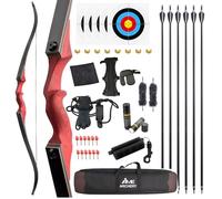 60” Black Hunter Original Recurve Bow Set American Hunting Longbow Archery Woodbow 20-60lbs Right/Left Handed for Archery Hunting Shooting Practice (Right hand red, 50 Ibs)