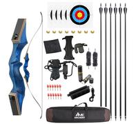 60” Black Hunter Original Recurve Bow Set American Hunting Longbow Archery Woodbow 20-60lbs Right/Left Handed for Archery Hunting Shooting Practice (Left hand blue, 50 Ibs)