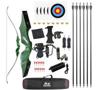 60” Black Hunter Original Recurve Bow Set American Hunting Longbow Archery Woodbow 20-60lbs Right/Left Handed for Archery Hunting Shooting Practice (Right hand Green, 20 Ibs)