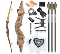 60" Black Hunter Recurve Bow Hunting Takedown Wood Longbow Archery 20-60lbs Left/Right Handed for Archery Hunting Shooting Practice (Right Hand,Wood,50 LBS)