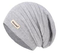 60% Cashmere Slouchy Beanie for Women, Knit Beanie Hat for Winter and Fall, Soft Warm Wool Slouch Winter Hats for Ladies, Grey, One Size