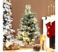 60 cm Prelit Mini Tabletop Christmas Tree, Snow Flocked Xmas Tree HOMCOM Green 2ft