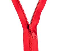 60 cm Zipper, Open Ended Separating Plastic Chunky Zip, Size No #5 Auto Lock Sliders, Plastic Moulded Teeth (Red)