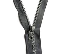 60 cm Zipper, Open Ended Separating Plastic Chunky Zip, Size No #5 Auto Lock Sliders, Plastic Moulded Teeth (Grey)