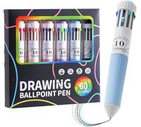 60 Colors Ballpoint Pen, Cute Multicolor 10 in 1 Ink Pen Set in Box, 0.8mm Tip Retractable Multi Colored Top Retractable Smooth Pens for Christmas Draw Write School Office Art Supplies