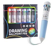 60 Colors Ballpoint Pen, Cute Multicolor 10 in 1 Ink Pen Set in Box, 0.8mm Tip Retractable Multi Colored Top Retractable Smooth Pens for Christmas Draw Write, School Office Art Supplies
