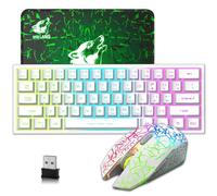 60% Compact wireless gaming keyboard and mouse set, RGB Rainbow Light up keyboard 3800mAh Type-c Rechargeable Mechanical Feel Breathing Backlight Light Mouse green mouse pad for PC Laptop ps4 White
