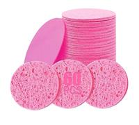 60-Count Compressed Facial Sponges Natural Cellulose - Reusable Professional Face Sponge for Cleansing, Exfoliating & Makeup Removal, Gentle Spa Skincare Tools for Travel Home Bath (Pink)
