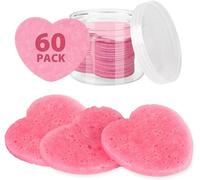 60-Count Compressed Facial Sponges With Container, Heart Shape Face Sponge, 100% Natural Pads for Cleansing, Massage, Pore Exfoliating Mask, Makeup Removal (Pink)