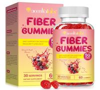 60 Count Fibre Gummies,5g Soluble Fibre Per Serving, Sugar Free Chicory Root Inulin Food Supplement, Natural Berry & Peach Chewable Gummies, Monthly Supply