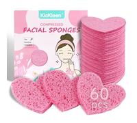 60-Count Kickleen Compressed Cellulose Heart Shape Facial Sponges | 100% Natural Cosmetic Spa Sponges for Facial Cleansing | Exfoliating | Makeup and Mask Removal | Reusable |Skin Massage (Pink)