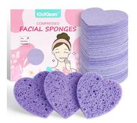 60-Count Kickleen Compressed Cellulose Heart Shape Facial Sponges | Natural Cosmetic Spa Sponges for Facial Cleansing | Exfoliating | Makeup Mask Removal | Reusable | Skin Massage (Purple)