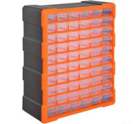 60 Drawer Plastic Storage Box PP Desktop Organiser | 60-Drawer Plastic Storage Organiser, Wall-Mountable for Small Parts, PP, Orange, 38 x 16 x 47.5 cm