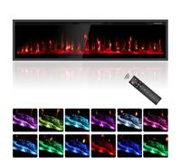 60'' Electric Fireplace Heater, Wall Mount/Recessed, 1500W & 750W Modes, 7 Flame & 12 Ember Colors, Remote & Touchscreen Control, 8H Timer, 40dB Ultra-Quiet, Cool-Touch Glass, UKCA/CE Certified