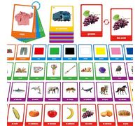60 English Spanish Flash Cards, Double-sided Nouns Cards Bilingual Sight Words - Animals, Colors, Food, Vehicles Cards, Language Vocabulary Learning Tool for Beginners 5+ with 2 Reclosable Rings