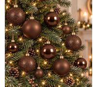 60 espresso brown baubles - round bauble decorations - christmas tree hanging ornament - 4cm 40mm 5cm 50mm 6cm 60mm baubles - matt, glitter & gloss finish - tree wreath garland decorations