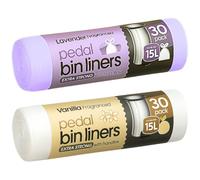 60 Extra Strong Scented Bin Liners 15L | Fragranced Pedal Bin Bags Lavender bags, Vanilla, 2 rolls of 30