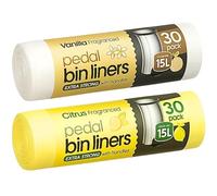 60 Extra Strong Scented Bin Liners 15L | Fragranced Pedal Bin Bags Lemon + Vanilla Scents, 2 rolls of 30