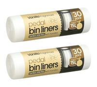 60 Extra Strong, Vanilla Scented Bin Liners 15L | Fragranced Pedal Bin Bags Vanilla bags 2 Rolls of 30 bags | 15L Bin Bags Scented | Pedal Bin Liners for Kitchen & Bathroom