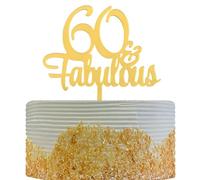 60 & Fabulous Cake Topper, Mirror Gold Acrylic Cake Decorations Supplies for 60th Birthday/Anniversary Theme Party