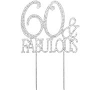 60 & Fabulous Crystal Bling Cake Topper 60th Birthday Anniversary Decor For Women Men 60th Birthday Decorations Silver