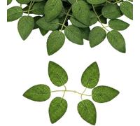 60 Fake Leaves, Artificial Leaves for DIY Wedding Bouquets and Party Decorations, Green Leaf Craft Supplies for Floral Arrangements and Wreaths, Plastic Leaves with Six Individual Leaf Design