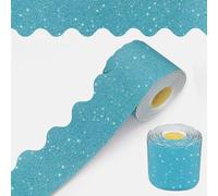 60 Feet Bulletin Board Borders, Glitter Scalloped Border Trim Holiday Decoration for School, Bulletin Board Border Decorative,Classroom Poster Office Party Wall Locker Decor (Blue)
