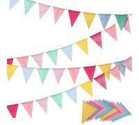 60 Flags 65 Feet, Bunting Decorations, Bunting Fabric, Pastel Fabric Triangle Rainbow Flag for Wedding Birthday Party Home Festival Decoration