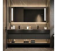 60" Floating Bathroom with Double Sin - Modern Wall-Mounted Solid Wood Cabinet Smart Sto Heated Mirror & Seamless Stone Top for Bathrooms