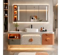 60" Floating Bathroom with Sink & LED Mirror Cabinet | Modern Design | Built-in LED Lighting | Ample Sto | Seamless Stone Countertop | Customizable Features forSpaces