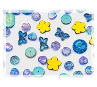 60 g of Focal Glass Bead Mix with Table-Cut Flower and Butterfly Beads, PG Blue