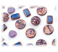 60 g of Glass Focal Bead Mix with Roses, Table-Cut and Cracked Czech Beads, PG Blue Copper Violet