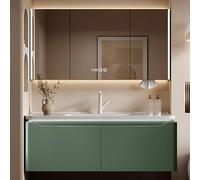 60" Green Wood Bathroom Vanity with LED Defogging Mirror Rounded Corners Handleless Design & Tissue Holder - Stylish Sink Combination for Modern Bathrooms