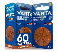 60 Hearing Aid Batteries Size 312 (Brown) PR41 VARTA Zinc-Air Stable Voltage Long-Lasting Leak-Proof Compatible with All Devices Made in Germany - 10 Blisters of 6 Batteries
