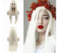 60# Ice Blonde Synthetic Lace Front Wigs for Women Long Straight White Synthetic Wigs for Women Daily Wear Natural Blonde Wig Heat Resistant Fiber Hair 24 inches 13x3"
