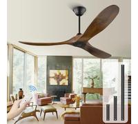 60 Inch Ceiling Fans Without Lights, Modern Low Profile Ceiling Fan with Remote, Indoor/Outdoor Wood Ceiling Fans, Silent Reversible DC Motor, For Porch, Balcony, Bedroom, Office, Kitchen
