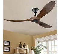 60 Inch Dc Ceiling Light with Fan, Industrial Vintage Wooden Decorative Ventilator, Noiseless Motor Blade Suit for Living Room, Dining Room, Bedroom, Outdoor