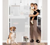 60 Inch Extra Tall Cat Gate for Doorways No Climb, 55" Wide Retractable Baby Gate with Cat Door, Retractable Dog Gate Tall Gates for Dogs Indoor Extra Tall Pet Gates for Doorways Tall Baby Gate, White