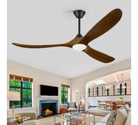 60 Inch Wood Ceiling Fan with Light, Indoor Outdoor Ceiling Fans for Patios with Reversible DC Motor,Large Airflow Propeller Ceiling Fan for Farmhouse Bedroom Porch