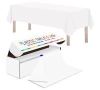 60 Inch X 100 Feet Plastic Table Cover Roll with Convenient Slide Cutter,Disposable Plastic Table Cloth Roll with Cut-to-Size Design for Weddings, Banquets, Parties (White, 1200" x 60" Rectangular)