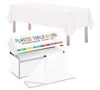 60 Inch X 300 Feet Plastic Table Cover Roll with Convenient Slide Cutter,Disposable Plastic Table Cloth Roll with Cut-to-Size Design for Weddings, Banquets, Parties (White, 3600" x 60" Rectangular)