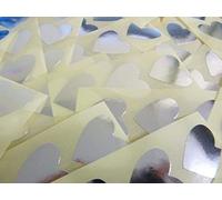 60 Labels, 28x28mm Hearts, Shiny Silver, Colour Code Stickers, Self-Adhesive Sticky Coloured Hearts