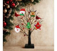 60 Led Pre-Lit Birch Twig Tree With Birds & 10 Piece Christmas Pendant Set