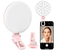 60 LED Ring Light, Rechargeable Selfie Light with Front & Back Clip, 2500-6500K Portable Phone Light, Adjustable 3 Light Modes for iPhone, iPad, Tablet, Laptop, CRI97+, 90 Grams (pink)
