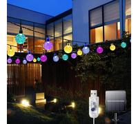 60 LED Solar String Lights Waterproof, 26FT 8 Modes USB Powered Outdoor Fairy Lights for Patio,2 in 1 Solar Garden Lights,Gazebo,Wedding Decorations,Party (Multi-Coloured)