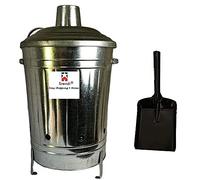 60 Liter Metal Galvanised Garden Incinerator Fire Bin Burning Leaves Paper Wood Rubbish Dustbin Made in U. K. (60L INC with Shovel)